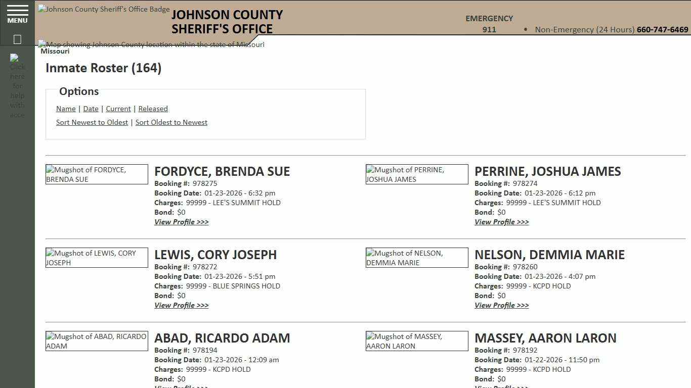 Inmate Roster - Current Inmates Booking Date Descending - Johnson County Sheriff MO